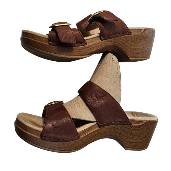 Dansko sz 37 Sophie teak 6.5 - 7 wedge sandal orthopedic comfortable brown EUC - Picture 2 of 7